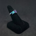 Size 8 - Tied up rectangle Amethyst Blue opal Sterling silver ring