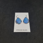 Wavy design Blue fire Opal Sterling silver teardrop dangle/drop opal earrings