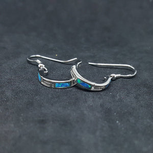 1/2 inches Hoop Blue fire Opal Sterling silver crescent shape dangle/drop earrings