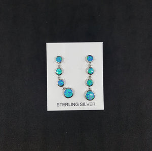 Round chains Blue fire Opal Sterling silver long thin stud/post opal earrings