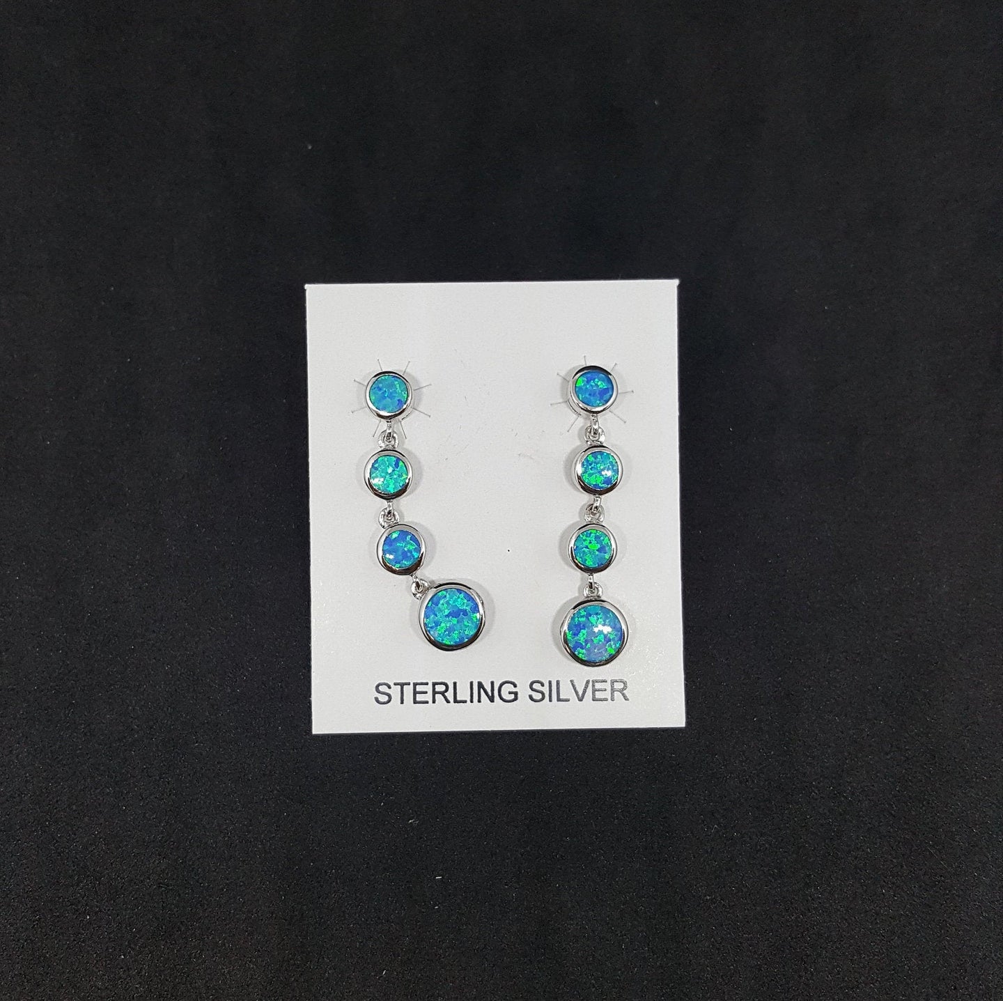 Round chains Blue fire Opal Sterling silver long thin stud/post opal earrings