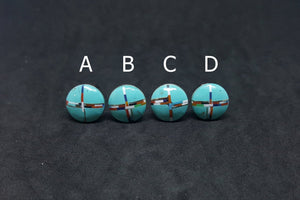 15mm round inlay multi-stone Kingman Turquoise stainless steel cuff-link