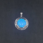 Shiny Birthstone with Zic Zac design Blue fire Opal Sterling silver round opal pendant
