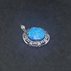 Shiny Birthstone with Zic Zac design Blue fire Opal Sterling silver round opal pendant