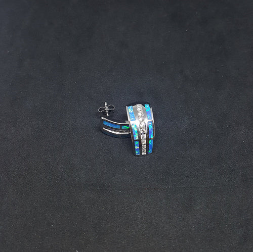 Bending Stone Blue fire Opal micro CZ Sterling silver stud opal earrings