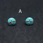 15mm round inlay multi-stone Kingman Turquoise stainless steel cuff-link pairs 2 styles