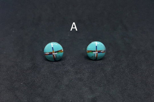 15mm round inlay multi-stone Kingman Turquoise stainless steel cuff-link pairs 2 styles
