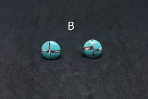 15mm round inlay multi-stone Kingman Turquoise stainless steel cuff-link pairs 2 styles