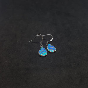 Striped Teardrop Blue fire Opal Sterling silver dangle/drop earrings