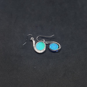 Hook A Moon Blue fire Opal Sterling silver round shape dangle/drop earrings