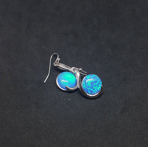 Hook A Moon Blue fire Opal Sterling silver round shape dangle/drop earrings