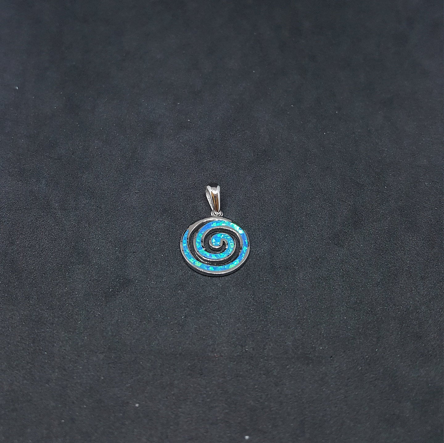 12 mm Spiral Blue Fire Opal Sterling Silver Pendant