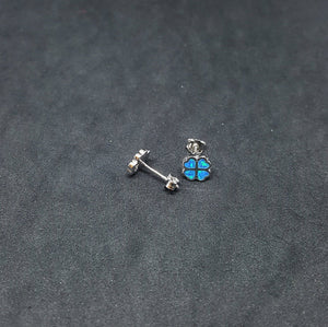 Baby Flower with designs  Blue Fire Opal sterling silver stud earrings