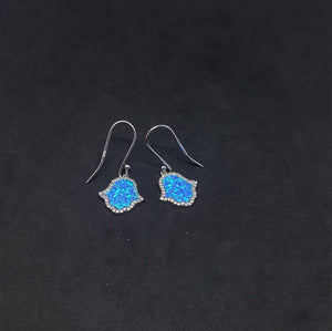 Flower shape micro CZ with Rose flower shape Blue fire opal sterling silver dangle earrings