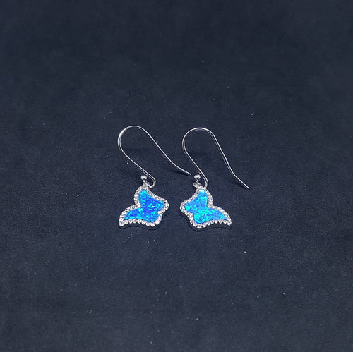 Baby Butterfly Blue fire Opal micro CZ Sterling silver opal dangle/drop earrings
