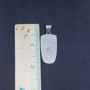 Native houses inlay multi-stone rectangle shape Sterling silver pendant