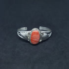 Simple Spiny Oyster oval shape feather and twisted design Sterling silver adjustable cuff