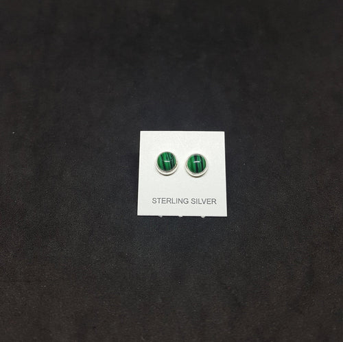 5 mm round Malachite sterling silver stud earrings