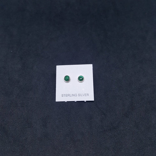 3 mm round Malachite sterling silver stud earrings