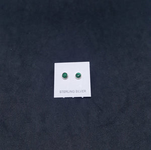 3 mm round Malachite sterling silver stud earrings