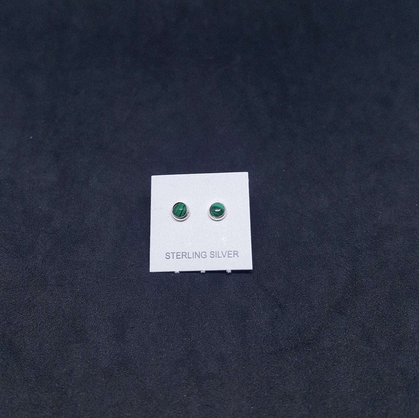 3 mm round Malachite sterling silver stud earrings