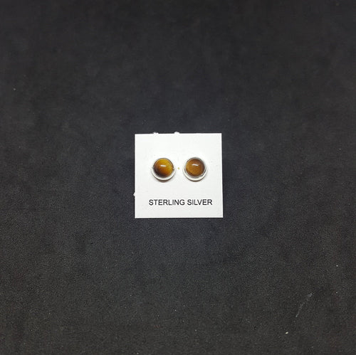 5 mm round Tiger Eye sterling silver stud earrings