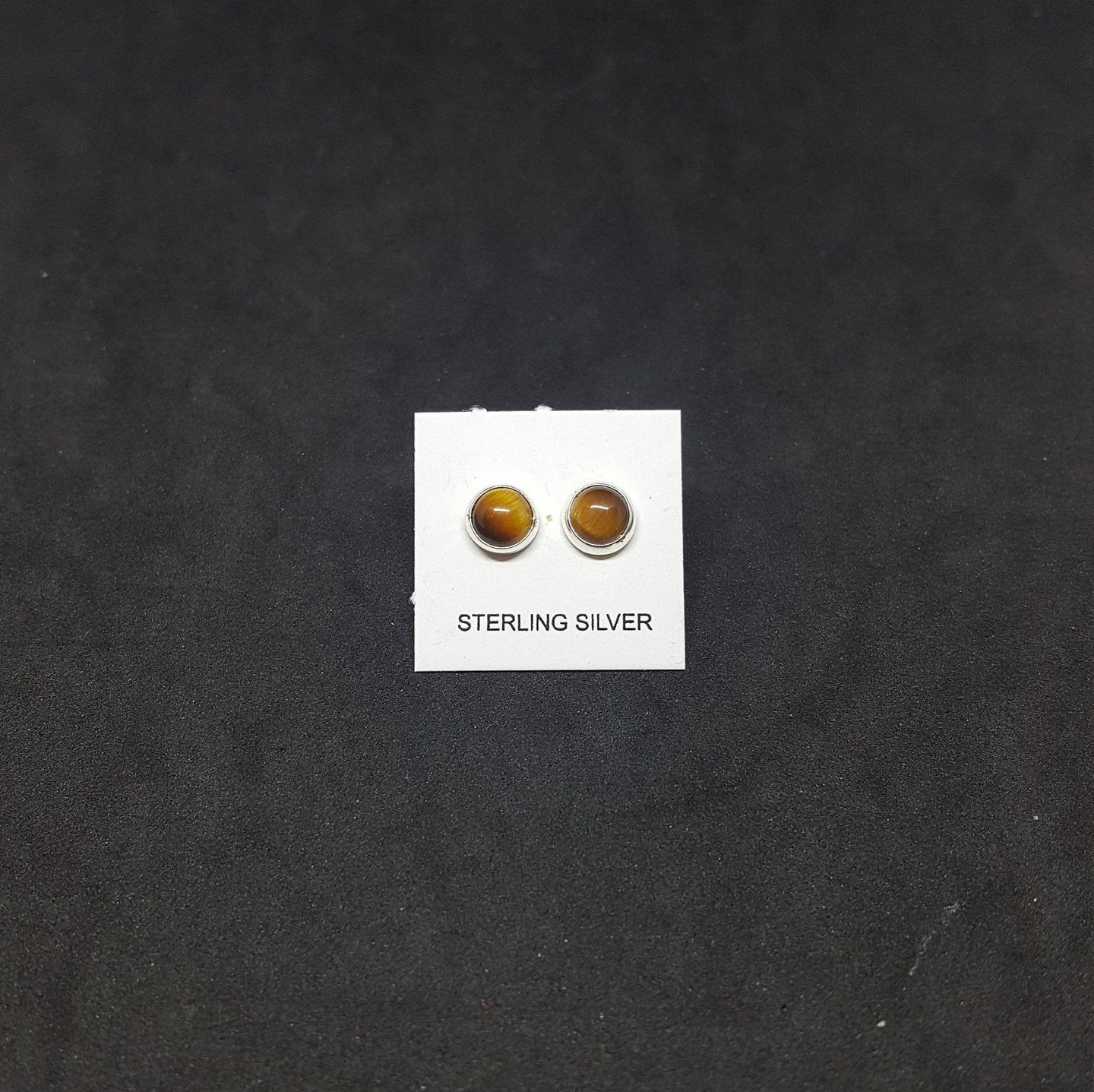 5 mm round Tiger Eye sterling silver stud earrings