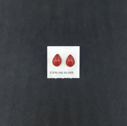 9 mm Coral Teardrop sterling silver stud earrings