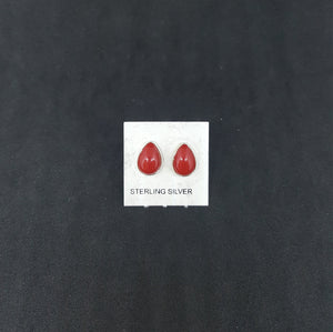 9 mm Coral Teardrop sterling silver stud earrings