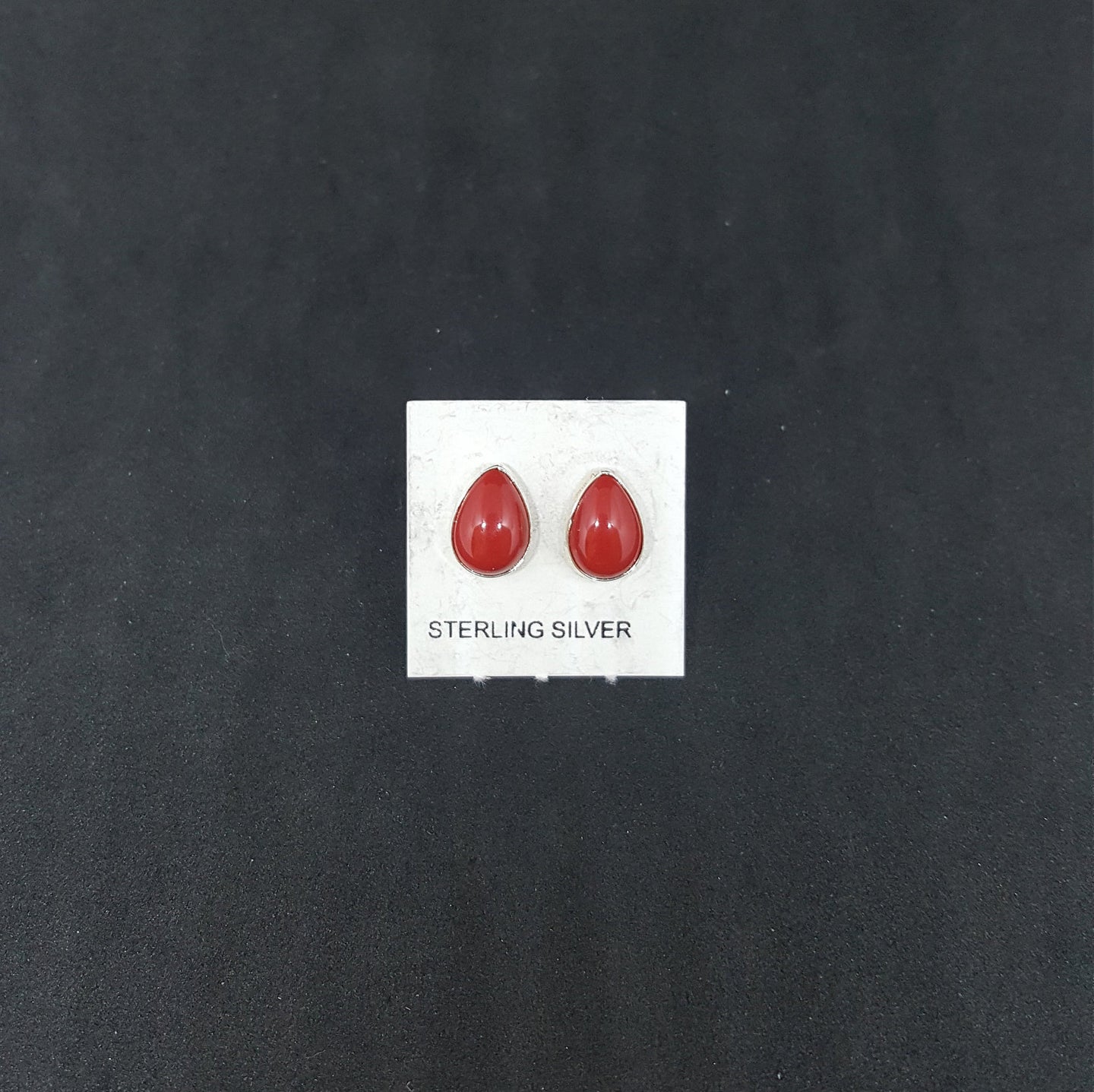 9 mm Coral Teardrop sterling silver stud earrings