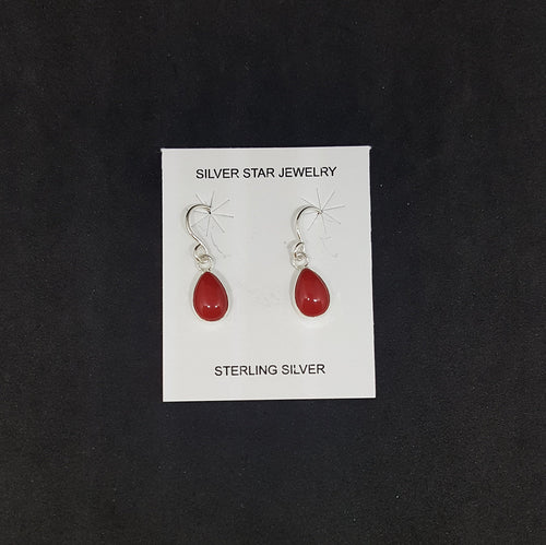9 mm Coral Teardrop sterling silver dangle earrings