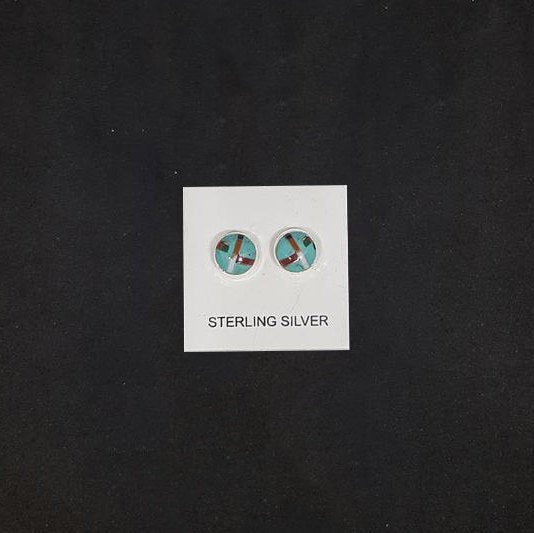 6 mm round inlay multi-stone Kingman turquoise sterling silver stud earrings