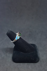 Blue Fire Opal Tourmaline Round shape sterling silver ring