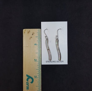 Long thin Wave White Opal Sterling silver dangle earrings