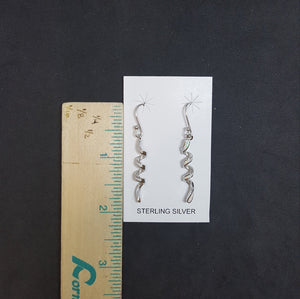 Hanging Swirl long thin White Opal Sterling silver dangle earrings