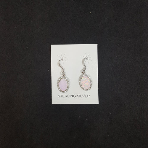 Sparkle Oval White Opal micro CZ sterling silver dangle earrings