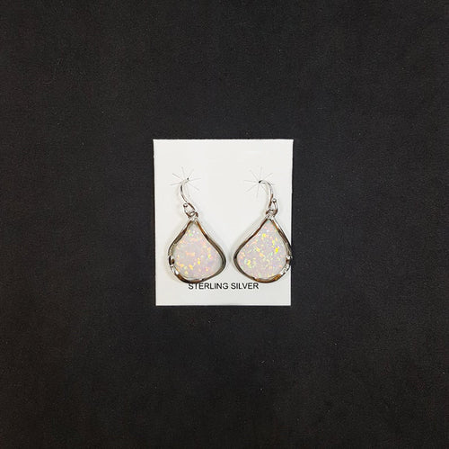 Wavy pattern teardrop White Opal Sterling silver dangle earrings