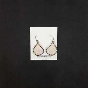 Wavy pattern teardrop White Opal Sterling silver dangle earrings