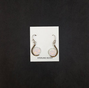 Heat of Two round White Opal Sterling silver dangle earrings