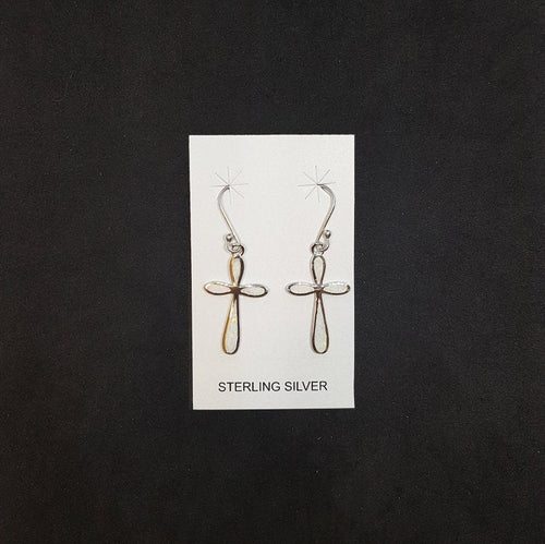 Cross Teardrops White Opal Sterling silver dangle earrings