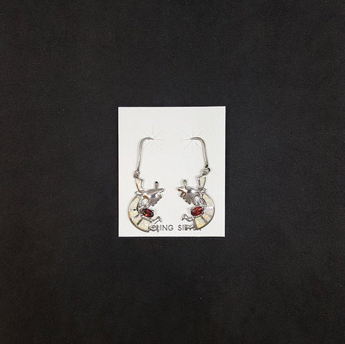 Native Kokopelli White Opal Garnet Sterling silver dangle earrings