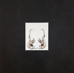 Native Kokopelli White Opal Garnet Sterling silver dangle earrings