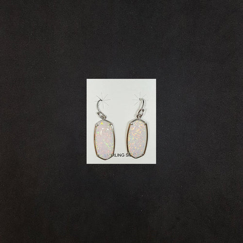 Rectangle White Opal Sterling silver dangle earrings