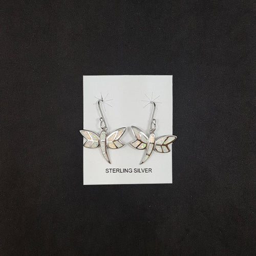 Dragonfly White Opal Sterling silver dangle earrings