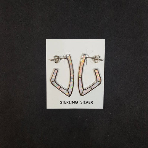 J-shaped Hook White Opal Sterling silver stud earrings