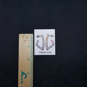 J-shaped Hook White Opal Sterling silver stud earrings