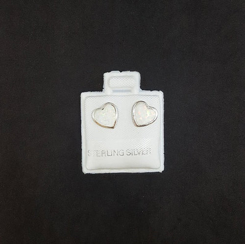 Heart White Fire Opal sterling silver post earrings