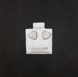Triangle White Fire Opal sterling silver post earrings
