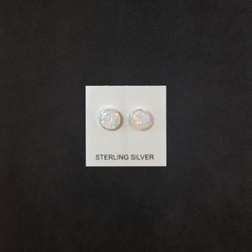 5 mm round white Fire Opal sterling silver stud earrings