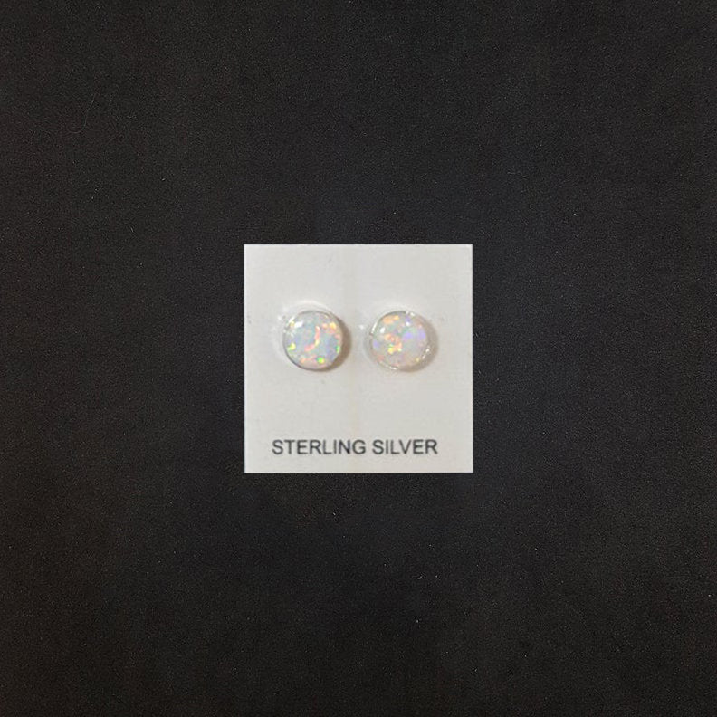 5 mm round white Fire Opal sterling silver stud earrings